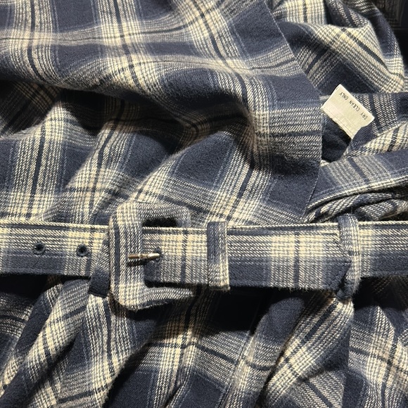 OMO Norma Kamali ~Blue Plaid Cotton Flannel Vintage 80s Belted Shirtdress size 8 - Picture 14 of 16